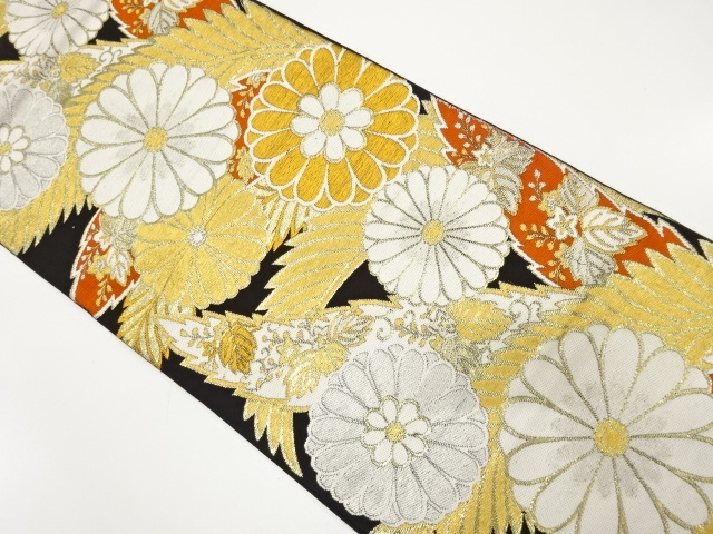 アンティーク　菊に桐・羊歯模様織り出し袋帯（着用可）